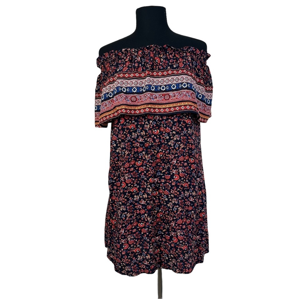 The Impeccable Pig Off The Shoulder Dress XS Floral Blue Red